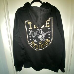 True Religion | Black | Gold | Zippered Hoodie | Large | Men or Women | NWOT